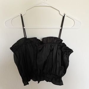 SHEIN Black Ruffled Cropped Puffed Tank Top